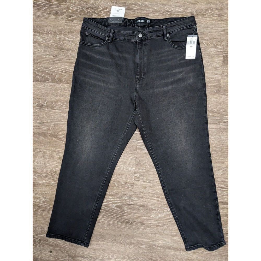 RALPH LAUREN Women's High Rise Straight Ankle Stretch Black Jeans Size 20W NWT‎